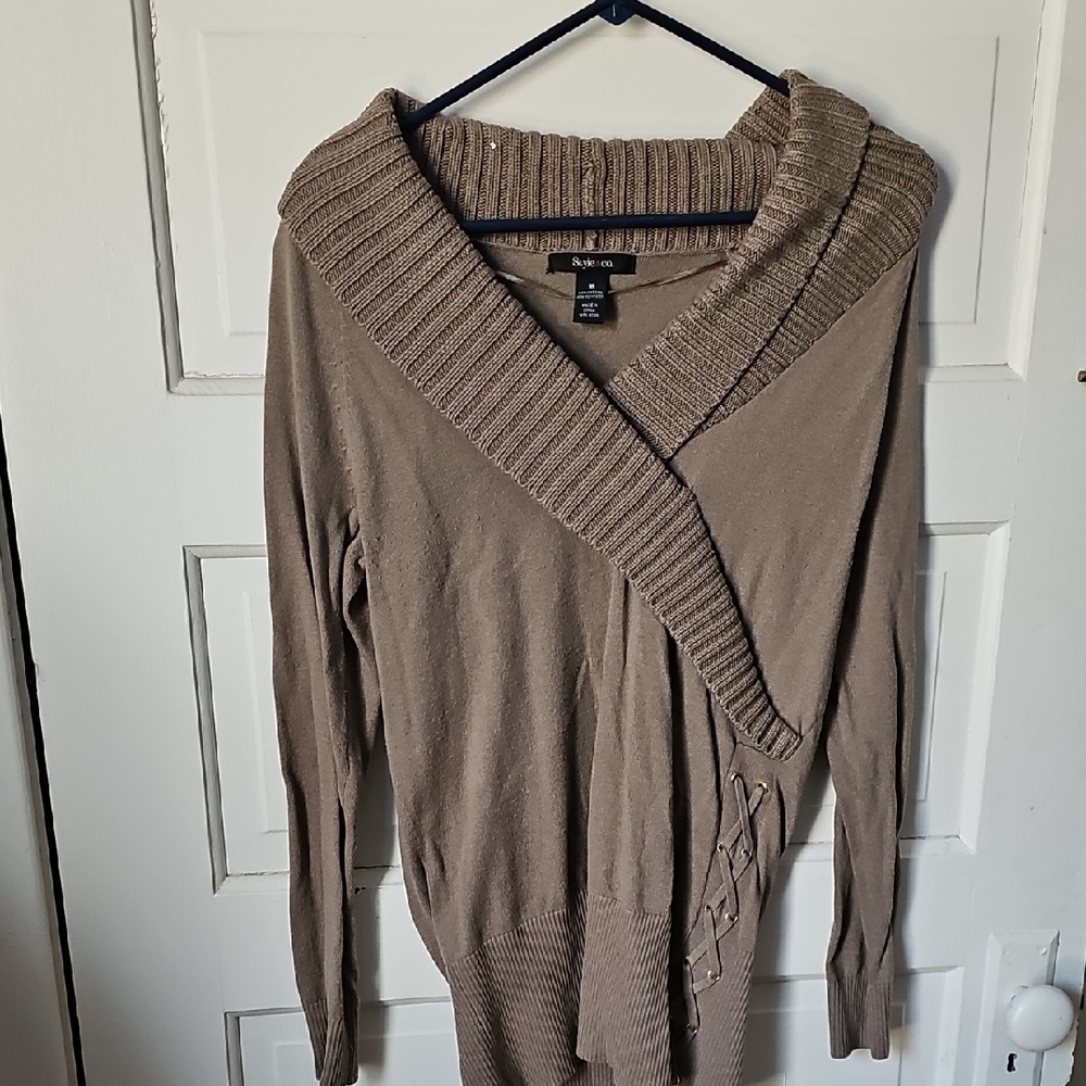 Apt. 9 Tan Cowl Neck Sweater with Relaxed Fit